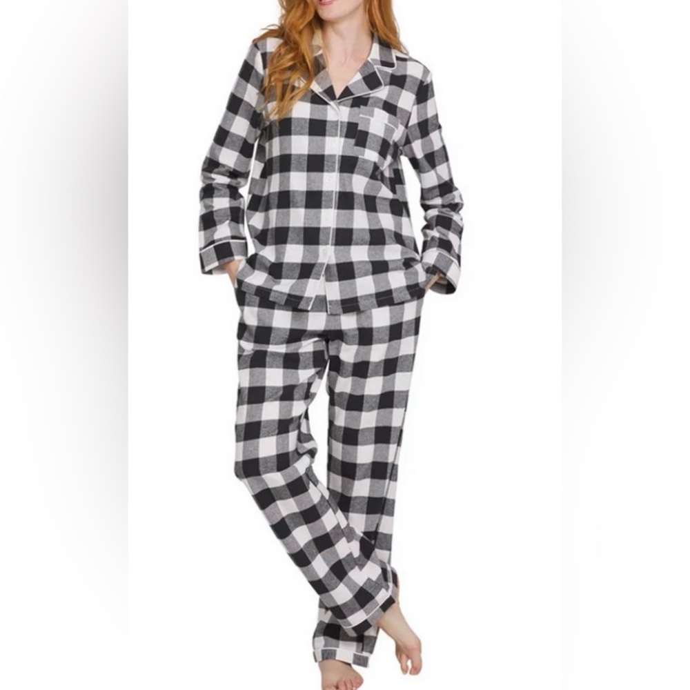 NWT Lands End Black White Flannel 100% Cotton  Pajama Set